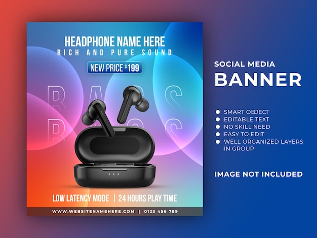 Headphone Modern Social Media Banner template