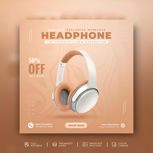 Headphone sale social media post instagram post banner template