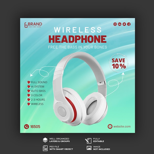 Headphone Sale Social Media Post and Instagram Post