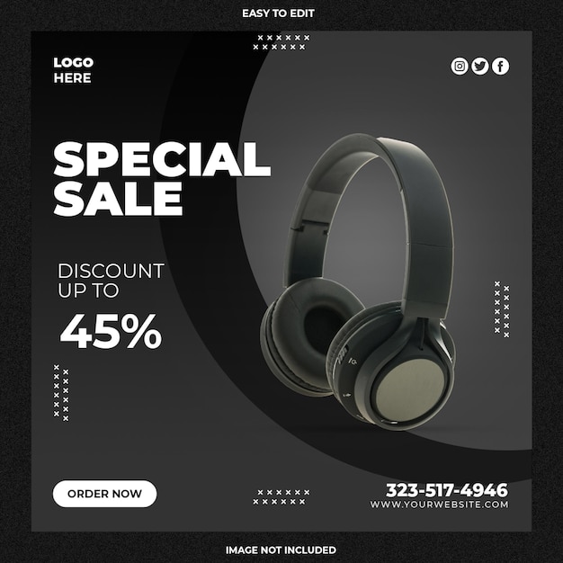 Headphone sale social media post template