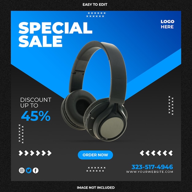 Headphone sale social media post template