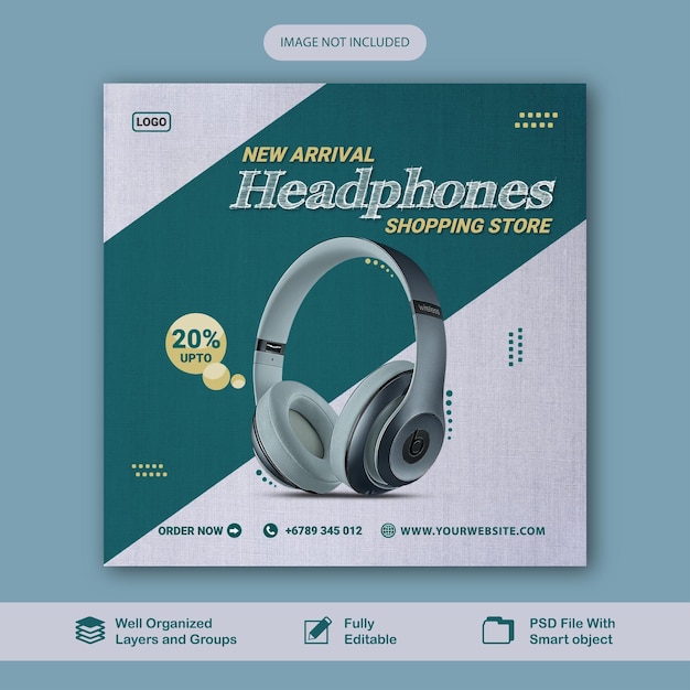 Headphone square social media post banner template Premium Psd