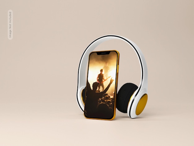 Headphone with mobile phone mockup