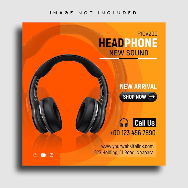 PSD headphones and music social media post design template