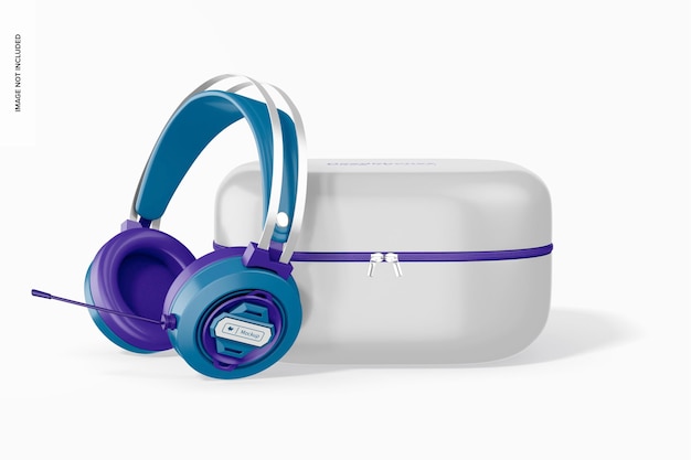 Headphones with Case Mockup, Leaned