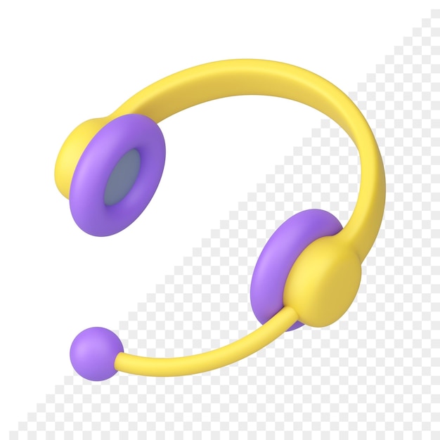 Headphones with microphone 3d icon Yellow and purpleaudio headset