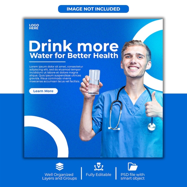 Health and Wellness Social Media Post Design Drink More Water for Daily Hydration and Fitness