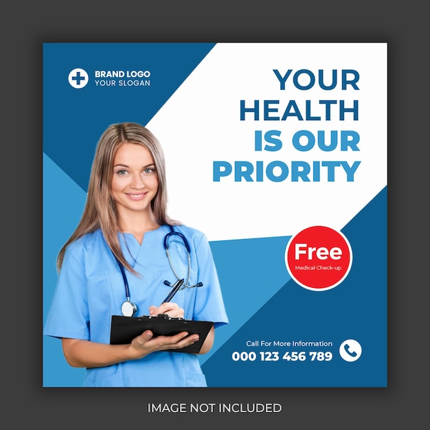 Healthcare banner or square flyer and social media post template PSD