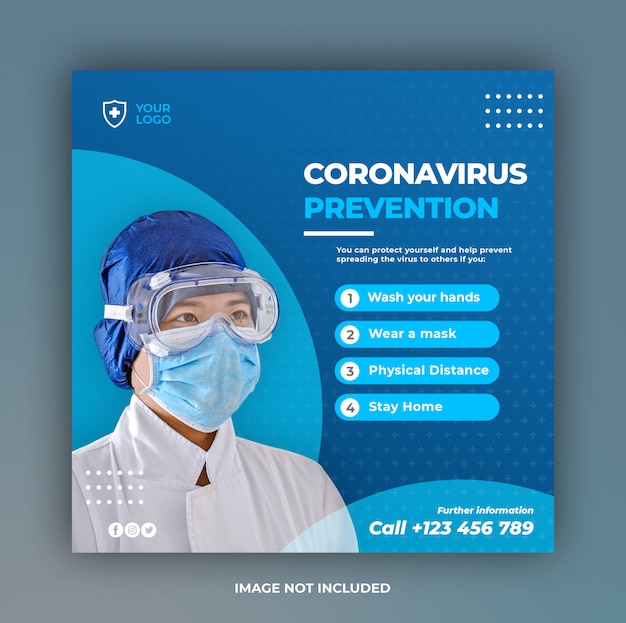 Healthcare banner or square flyer with virus prevention theme for social media post template