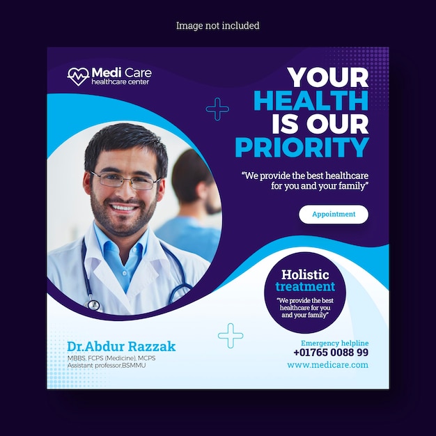 Healthcare consultant banner or square flyer for social media post template