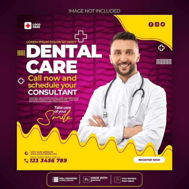 Healthcare consultant banner or square flyer for social media post template