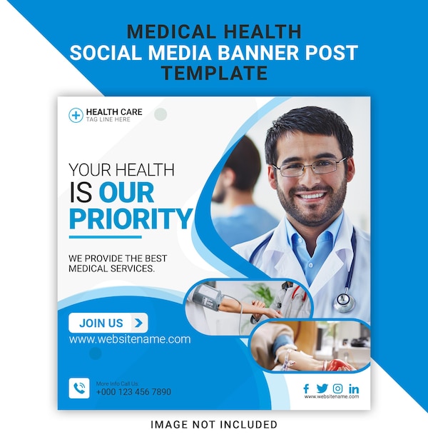 Healthcare consultant medical clinic doctor social media square banner ads post or flyer template