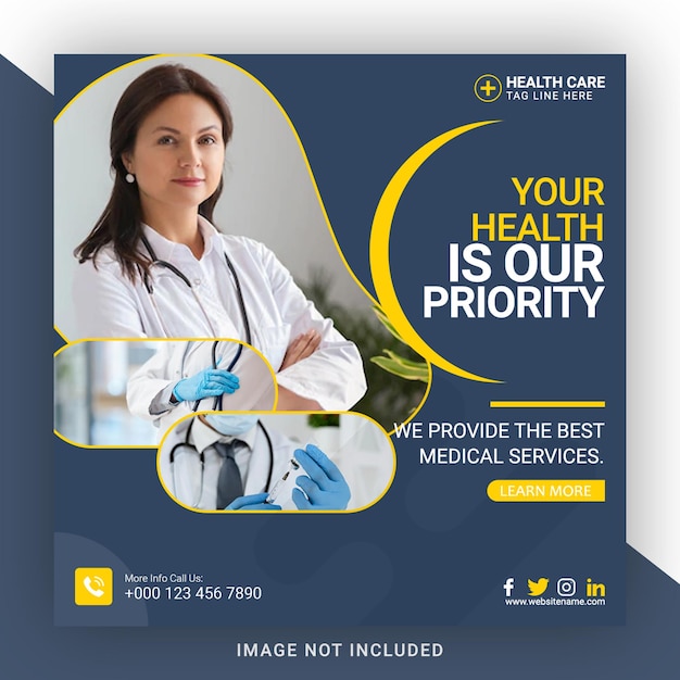 Healthcare consultant medical clinic doctor social media square banner ads post or flyer template