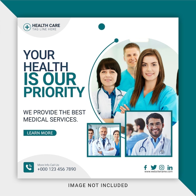 Healthcare consultant medical clinic doctor social media square banner ads post or flyer template