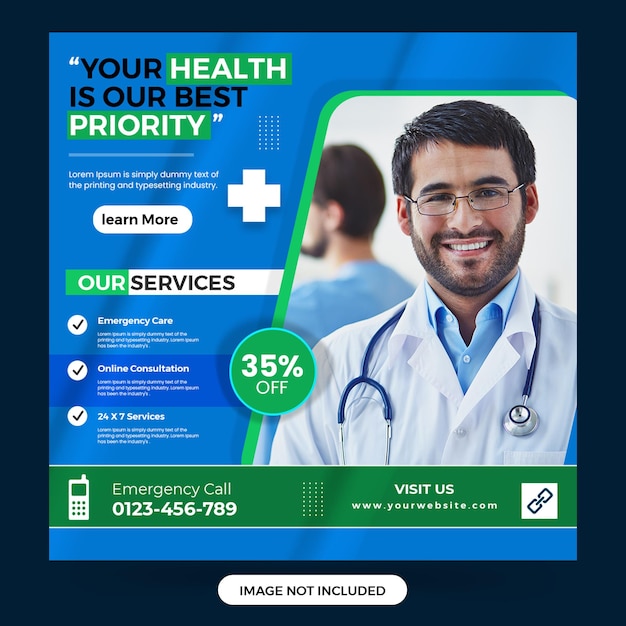 Healthcare and Medical service social media post Layout design template