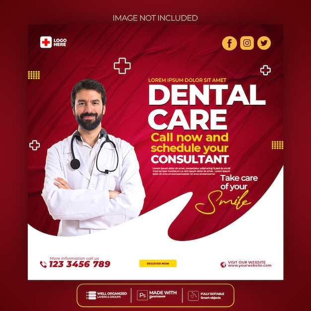 Healthcare prevention banner or square flyer for social media post template