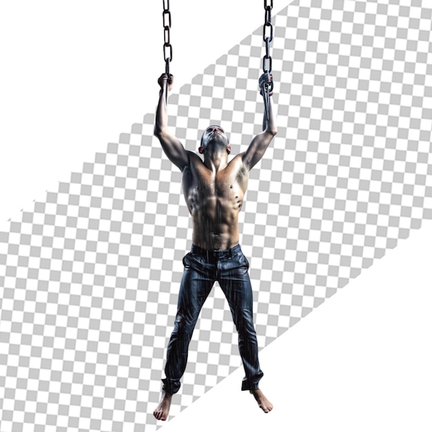 PSD healthy bodybuilder exercising biceps with chains