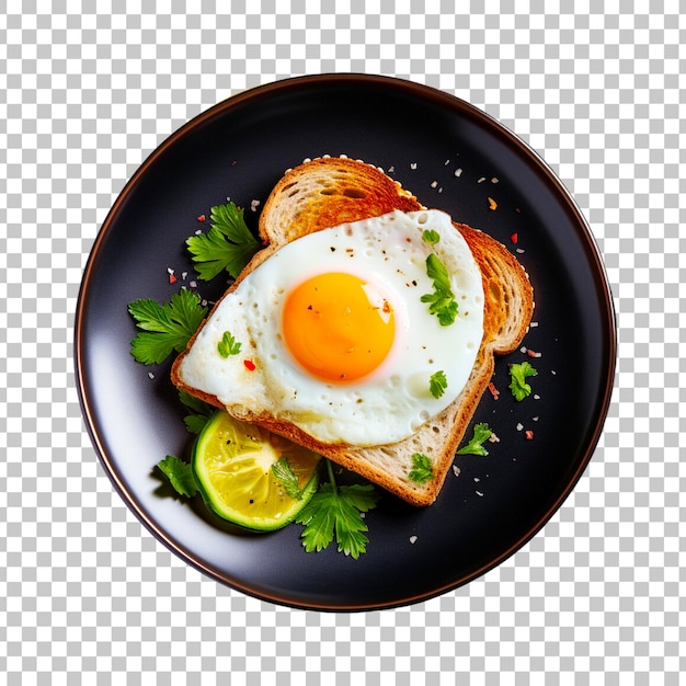 Healthy breakfast with vegetables egg meat and tomato on a plate on a transparent background