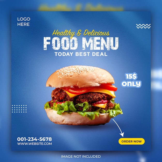 Healthy and Delicious burger Food menu social media post