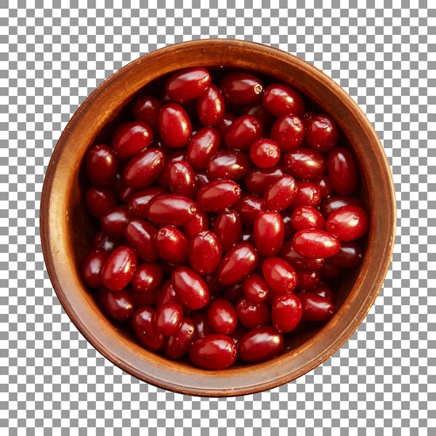 Healthy dogwood berries in bowl with transparent background