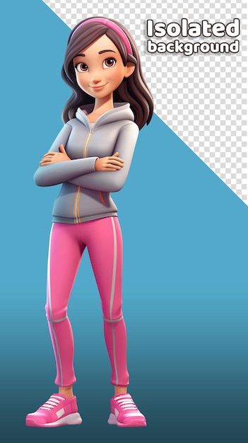 A healthy fitness trainer 3D character wearing a workout outfit Isolated background