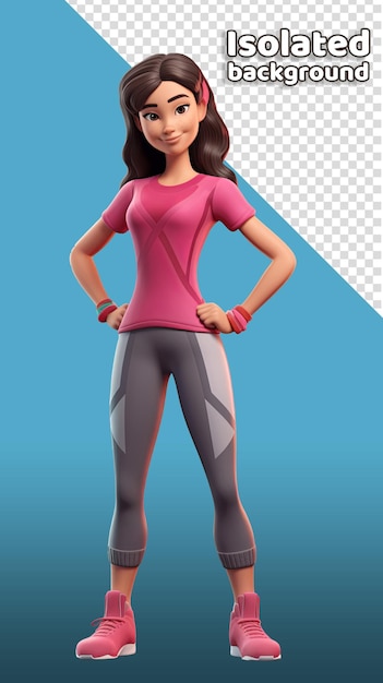 A healthy fitness trainer 3D character wearing a workout outfit Isolated background