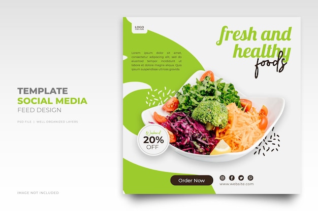 Healthy food and Healthy lifestyle Restaurant Instagram post design template or Food banner