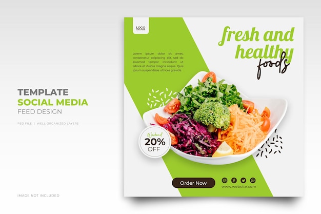 Healthy food and Healthy lifestyle Restaurant Instagram post design template or Food banner