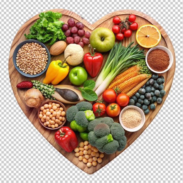 healthy food in heart and cholesterol diet concept transparent background