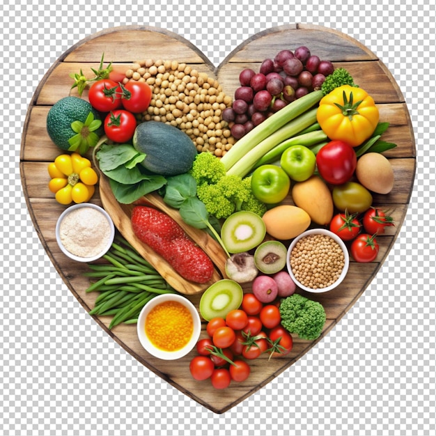 healthy food in heart and cholesterol diet concept transparent background