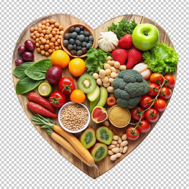 healthy food in heart and cholesterol diet concept transparent background