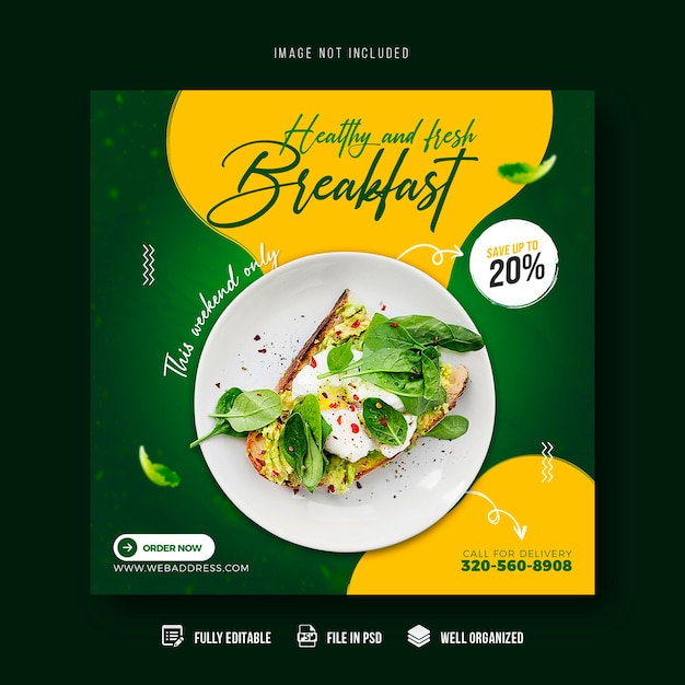 Healthy food menu promotion social media post banner template