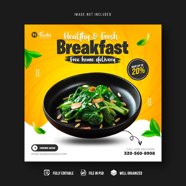 Healthy food menu promotion social media post banner template