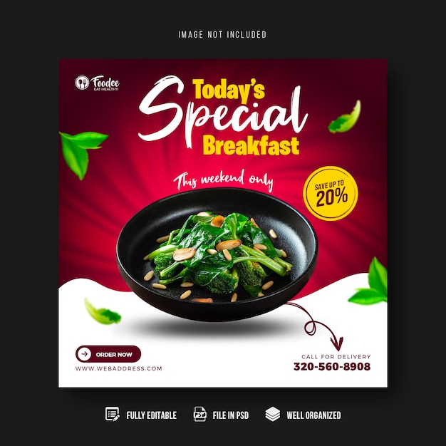 Healthy food menu promotion social media post banner template