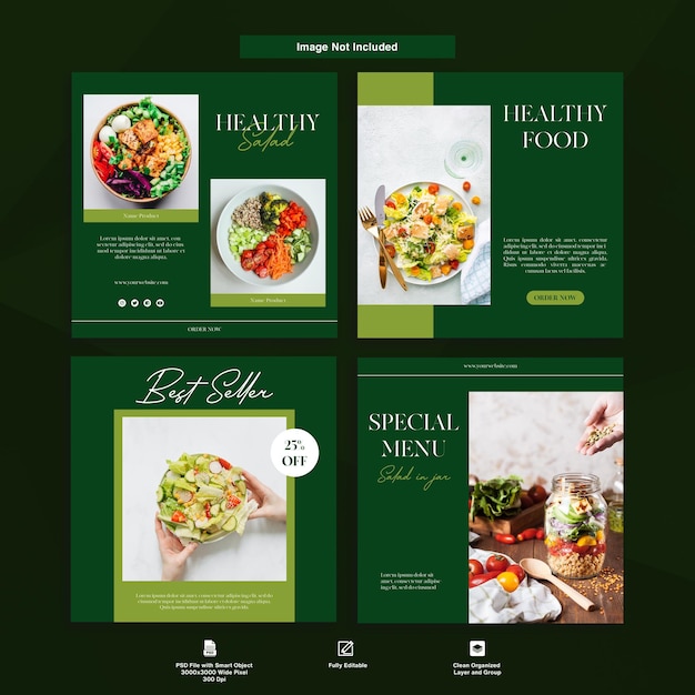 Healthy Food Minimalist Design Instagram Post Template Set Bundle