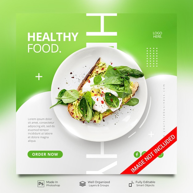 Healthy food new menu minimalis style with green white color social media post feed banner template