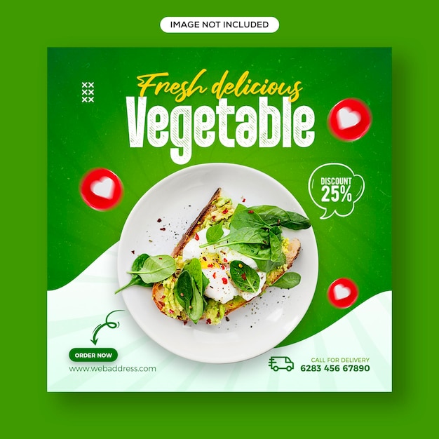 Healthy food and vegetable social media and Instagram post banner template