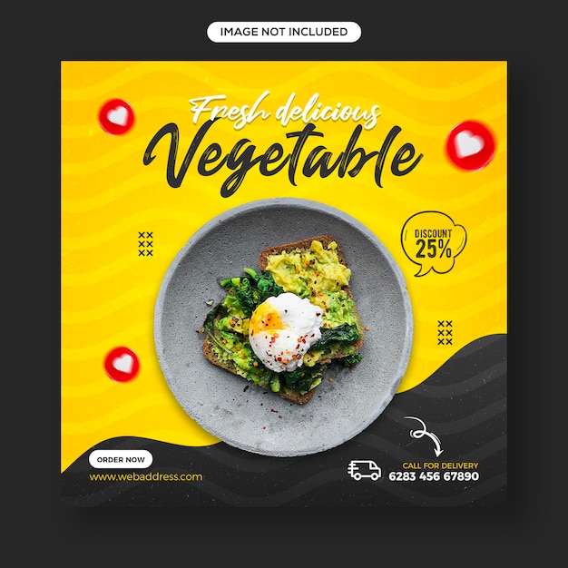 Healthy food and vegetable social media and Instagram post banner template