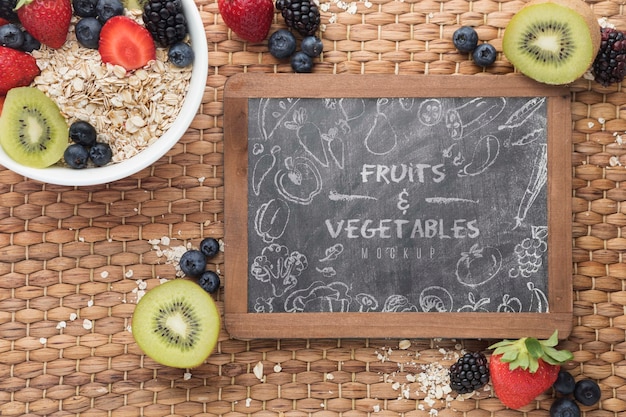 Healthy food with chalkboard