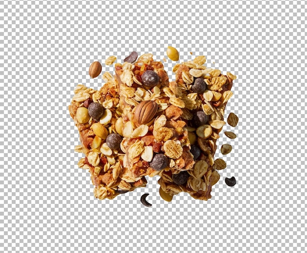 PSD healthy granola cereal bars with oats nuts and chocolate on transparent background ai generative