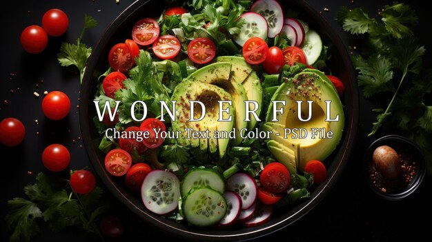 PSD healthy green salad with avocado