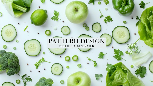 PSD healthy green vegetables pattern featuring fresh broccoli cabbage lettuce and cucumbers for organic