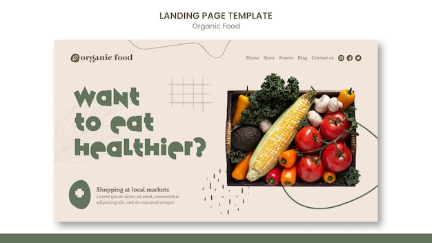 Healthy home grown food landing page template with organic shapes