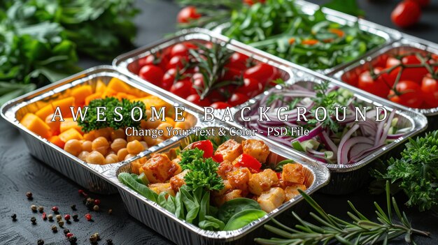 Healthy Meal Prep with Various Ingredients in Aluminum Containers