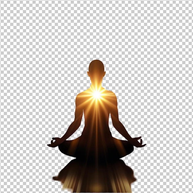 healthy meditation in sun rays on white background