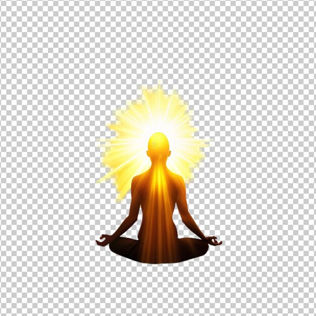 PSD healthy meditation in sun rays on white background