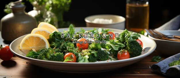 Healthy salad with kale tomatoes and feta cheese on wooden table