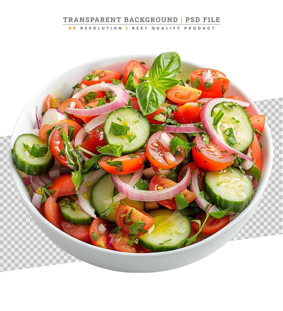 Healthy salad with tomato cucumber onion and herbs