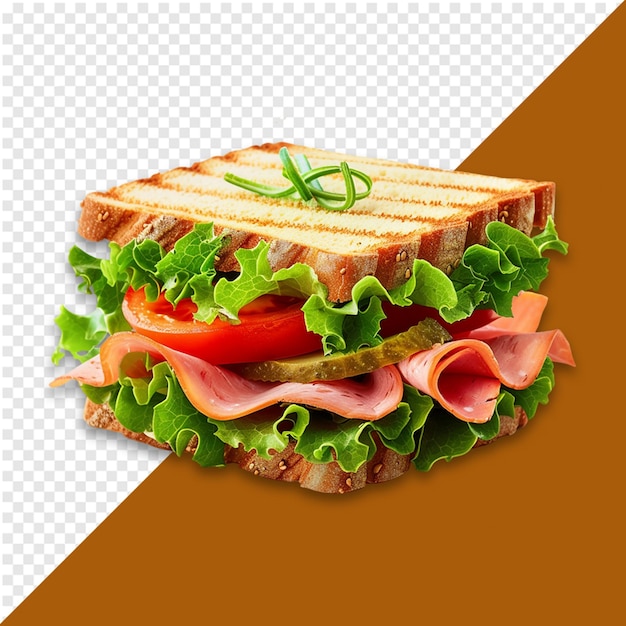 PSD healthy sandwich with lettuce and tomato and ham png