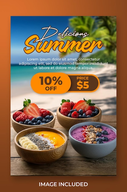 Healthy summer food menu promotion social media template